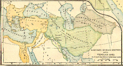 Οι Βυζαντινοί παρουσιάζονται ως «Ανατολίτες», που δε μιλούσαν ελληνικά κι ότι επέζησαν τόσους αιώνες οφείλεται στην υποστήριξη των Τούρκων. Γι’ αυτό αποφεύγεται η χρήση του όρου Yunan, το οποίο παραπέμπει στους Έλληνες. Χάρτης της Βυζαντινής Αυτοκρατορίας 565 μ.Χ.