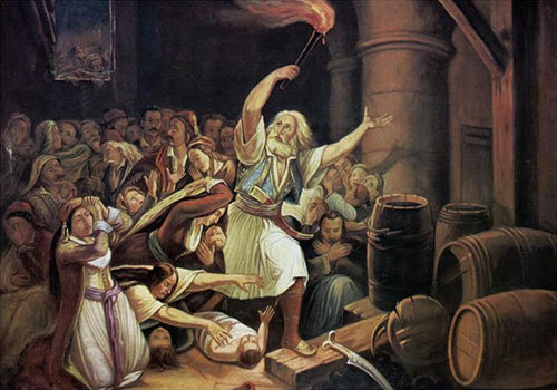 Η θυσία του Καψάλη, πίνακας του Θ. Βρυζάκη (ΠΗΓΗ)