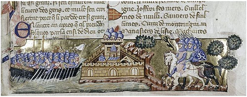 The Crusader attack on Constantinople, from a Venetian manuscript of Geoffreoy de Villehardouin’s history, ca. 1330
