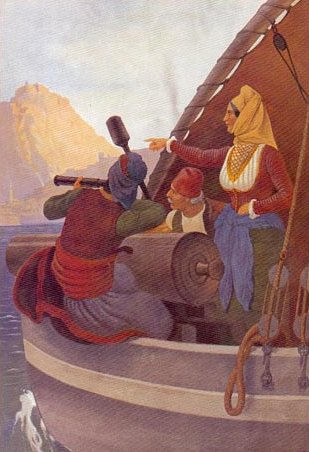  H Μπουμπουλίνα στο πλοίο «Αγαμέμνων», πίνακας του Γερμανού ζωγράφου Peter von Hess