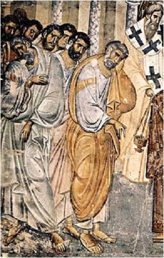 Η πρώτη φάση της παλαιολόγειας ζωγραφικής χαρακτηρίζεται από την έντονη αναβίωση των κλασικών προτύπων. Στην εικόνα, οι Απόστολοι. Λεπτομέρεια τοιχογραφίας από την Κοίμηση της Θεοτόκου στο δυτικό τοίχο του ναού της Αγίας Τριάδας. Σερβία.