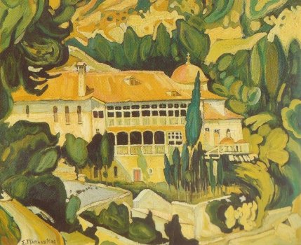 Καυσοκαλύβια, το σπίτι των Ιωασαφαίων, 1924 λάδι σε χαρτόνι, 60x73 εκ.