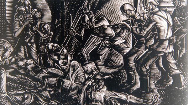 Σφαγές στο Δίστομο, Ξυλογραφία του Αλέξανδρου Κορογιαννάκη