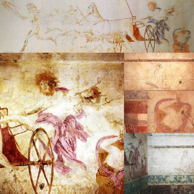 Η αρπαγή της Περσεφόνης από τον Πλούτωνα. Τοιχογραφία στο εσωτερικό του «τάφου της Περσεφόνης».