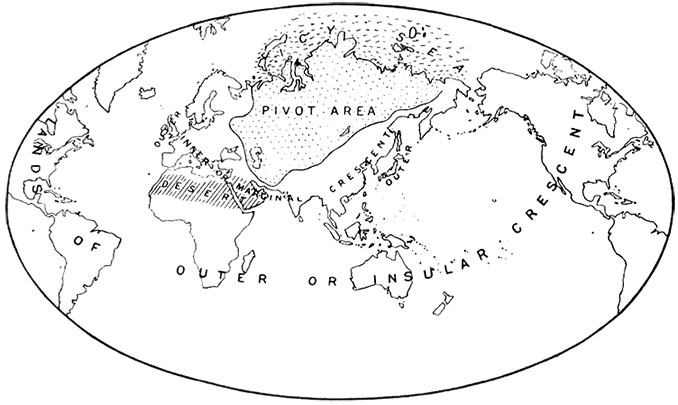 To αυθεντικό σχεδιάγραμα του Halford J. Mackinder από τη μελέτη του «The Geographical Pivot of History» του 1904 Πηγή: Wiki