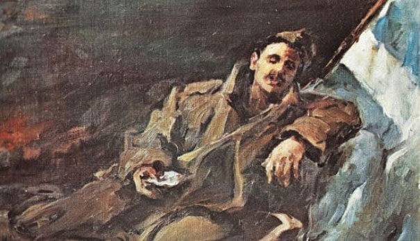 «Το τελευταίο μήνυμα». Πίνακας του Γ. Γιαννακόπουλου (Γιαννακό), από τη συλλογή Ζαμπίκου