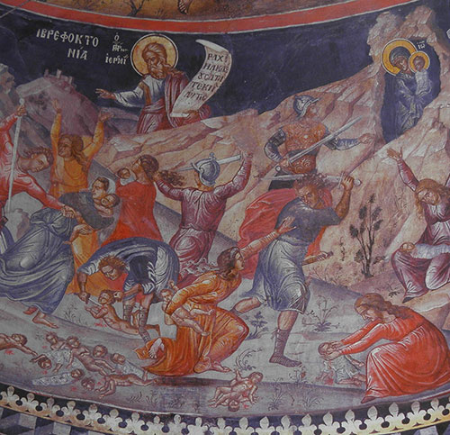 Ιερά Μονή Μεγίστης Λαύρας Τοιχογραφία Καθολικού Η βρεφοκτονία του Ηρώδη (τμήμα)