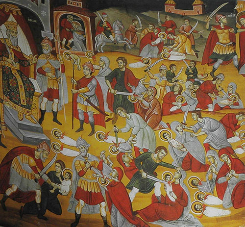 Ιερά Μονή Ξηροποτάμου Τοιχογραφία Καθολικού Η βρεφοκτονία του Ηρώδη (λεπτομέρεια)
