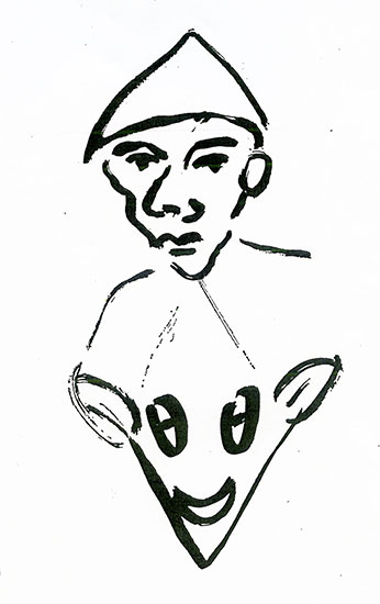Εικ. 3. Καλικάντζαρος (σχέδιο του Πάνου Φειδάκη, που δημοσιεύτηκε στο βιβλίο «Καλικάντζαροι» των εκδόσεων του Φοίνικα, Αθήνα 2008).