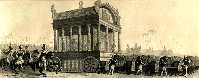 Αναπαράσταση 19ου αιώνα της ταφής του Μεγ. Αλεξάνδρου βάσει της περιγραφής του Διοδώρου_historytoday