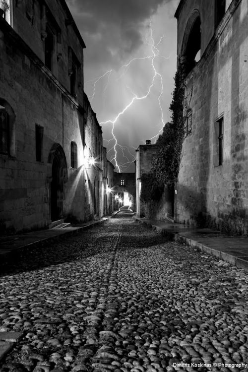 Thunderstorm at the street of the knights ~ Rhodes