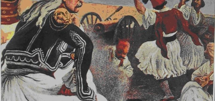 Men during the Greek War of Independence dancing Tsamiko