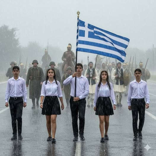 Μαθητική Παρέλαση υπό βροχή...τα παιδιά δεν ήταν μόνα τους